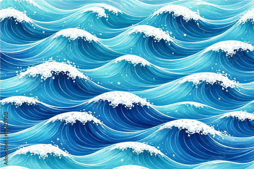 A seamless blue wave pattern vector illustration featuring wavy lines and sea water curves for a decorative nature backdrop design