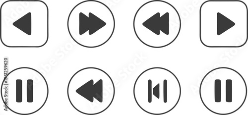Player on white background buttons playback controls media controls black and white