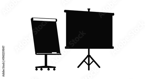 Two presentation boards displayed a large screen and a flipchart silhouette