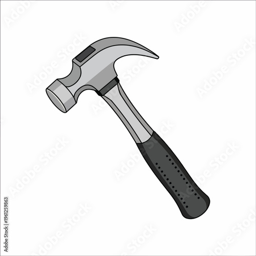 Hammer with black handle and metal.