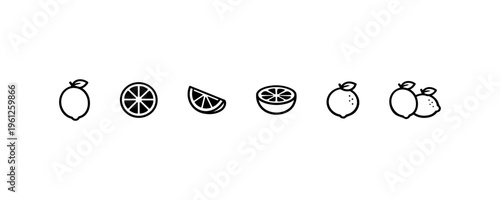 Minimalist lemon and lime icons in black and white line art style.