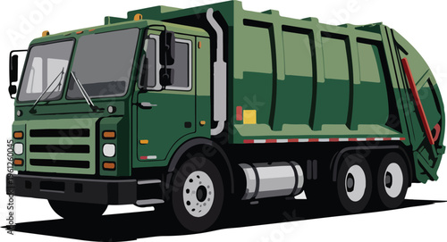Green Garbage Truck on White Background