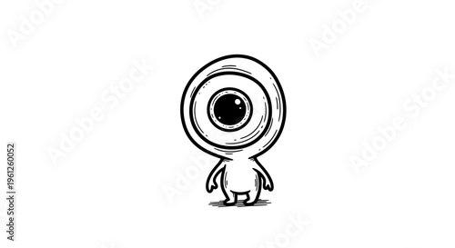 Cute Cartoon One-Eyed Alien Monster Character Standing in a Playful Mood on Isolated White Background