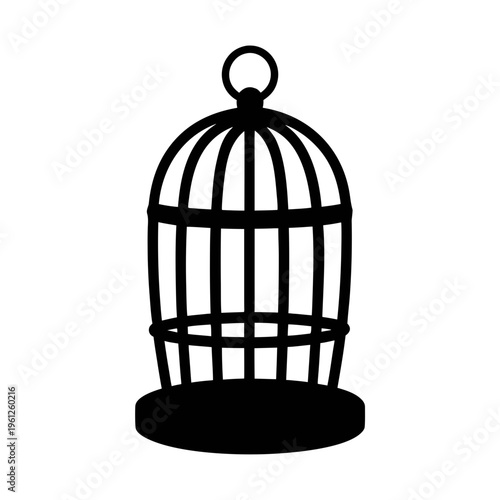 Black birdcage vector illustration, vintage cage graphic design, decorative bird cage element, pet cage art