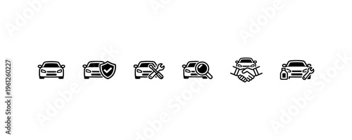 Car services icons: insurance, repair, inspection, agreement, maintenance.