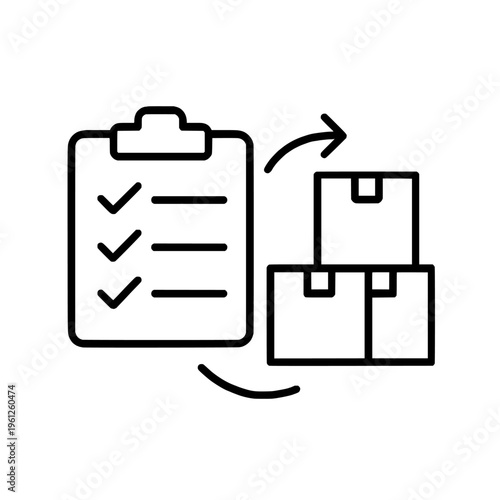 Vector icon of checklist clipboard with boxes being moved