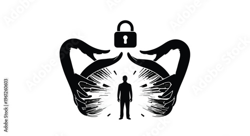 Protected person with locked padlock and wings
