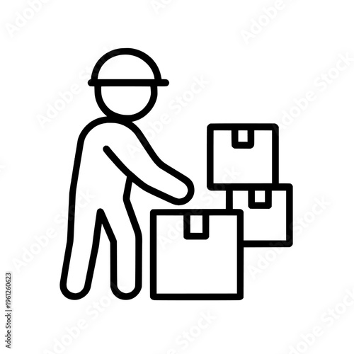 A person wearing a hard hat moving boxes