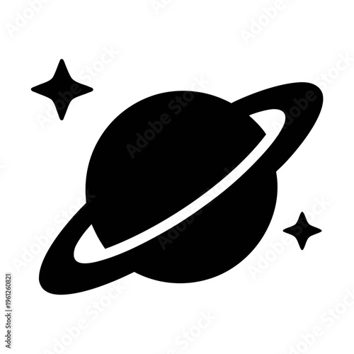 Explore the cosmos black and white saturn planet with rings and stars vector graphic icon design