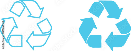 Recycling symbols outlined and filled arrows in circular patterns