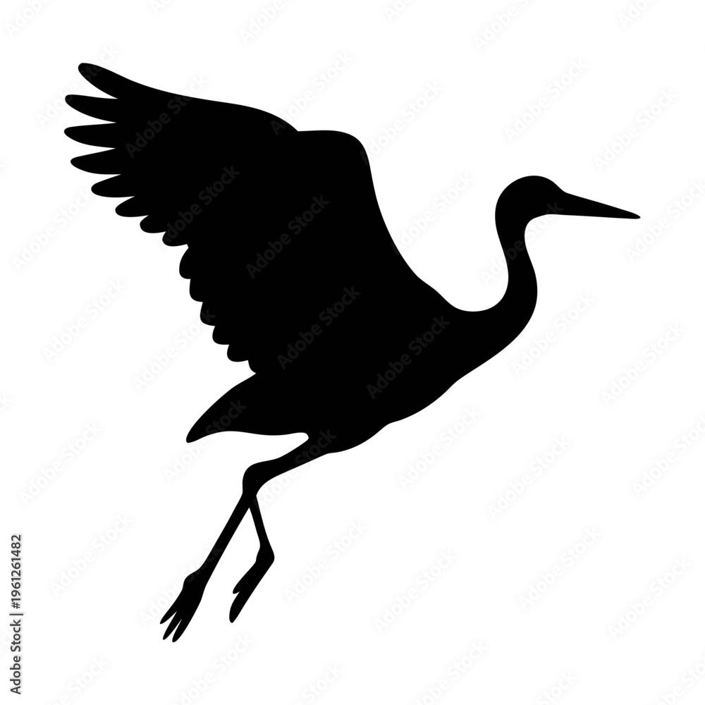 Fototapeta premium Black crane silhouette illustration vector image flying heron bird wildlife art design graphic nature icon
