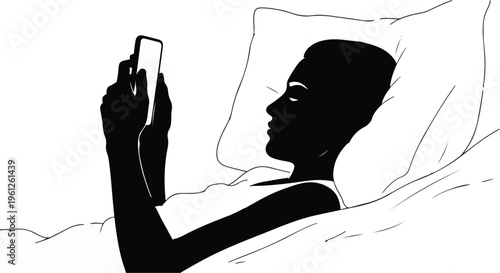 woman lying in bed using smartphone at night