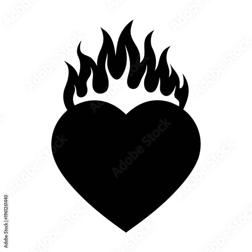Burning heart vector design for love and passion themed graphics and tattoo art illustration design