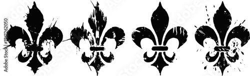 set of four distressed fleur de lis symbols in black silhouette with vintage