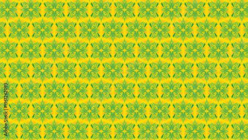 Vibrant Green Floral Seamless Pattern on Yellow Background
