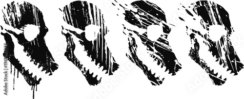 grunge skull silhouettes in black paint gothic horror vampire fangs art set