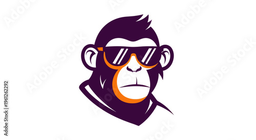 Stylized cartoon monkey wearing sunglasses on white background