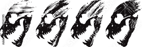 grunge dinosaur skull illustration set vintage textured t rex head art in black and white