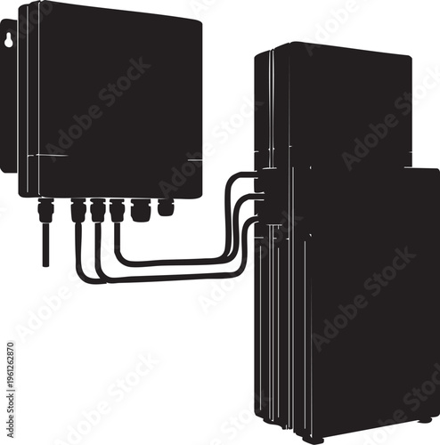 Silhouette of a Solar Inverter and Battery Storage System