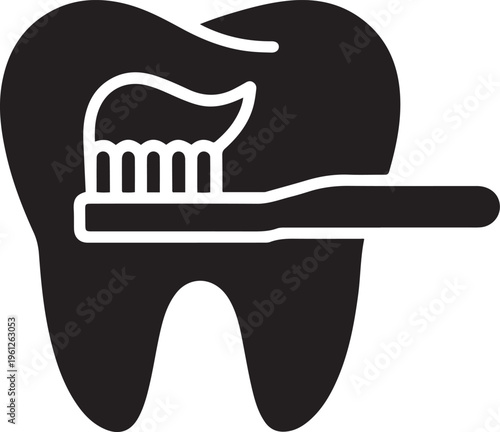 Illustration of a toothbrush cleaning a tooth for dental hygiene promotion