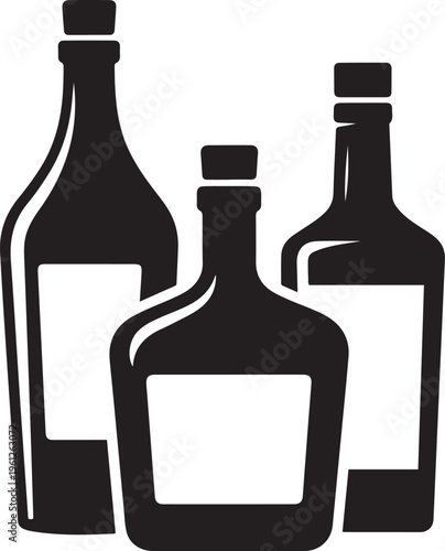 Three distinctive types of liquor bottles displayed together in silhouette