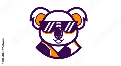 Stylized koala bear with sunglasses graphic on white background