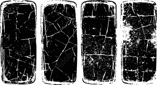 worn grunge rectangular textures set distressed edges, cracked paint and scratched surface patterns