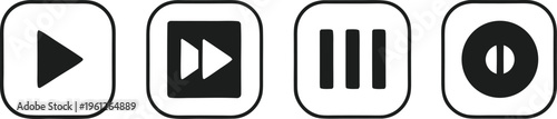 Black player control buttons on white background play button pause button volume control