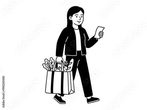 Young adult carrying grocery basket