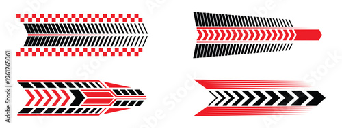Sports car racing stripes and vinyl decal graphics set. Speed movement speedway livery and automotive sticker design. Vector Illustration.