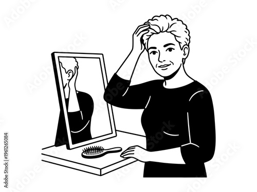 Mindful meditation woman beside phone and houseplant