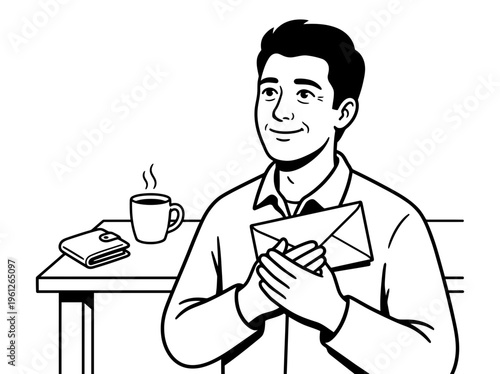 Happy worker receiving paycheck beside desk