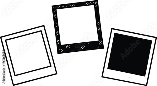 Grunge style polaroid frames set with black and white details