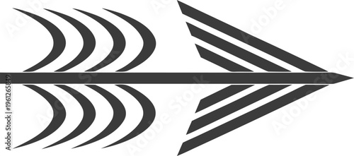 Black air flow arrows on white background direction