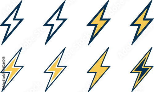 Yellow and blue lightning bolts on white background symbol