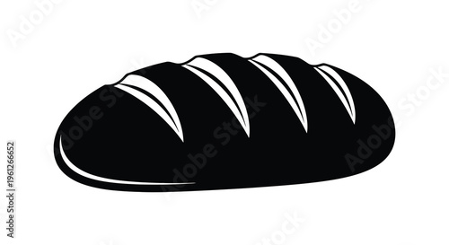 Black loaf of bread depicted in a striking flat graphic silhouette