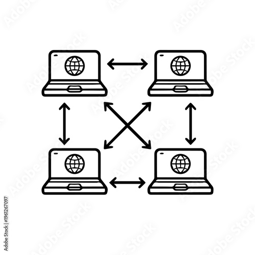 Peer to Peer Network Icon Distributed Internet System vector illustration.