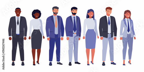 Diverse group of business professionals in formal attire standing together