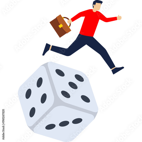 Business hurdler,Businessman crossed the dice,Isolated on brown background.

