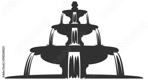 Elegant tiered fountain depicted in a striking black silhouette