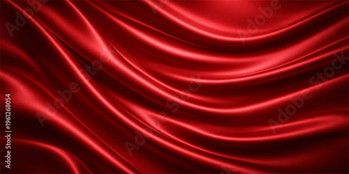 Red silk satin fabric background with smooth flowing waves and soft luxury texture design