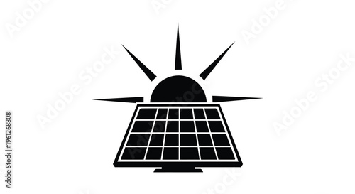 Solar panel with rising sun design in stark black silhouette