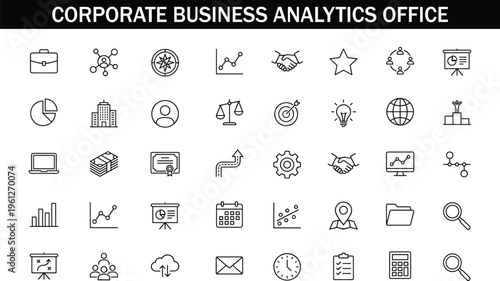 corporate business analytics office workflow line icon set management finance strategy vector outline icons modern professional collection pack