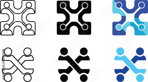 People connection and networking icons - social community linkage vector set