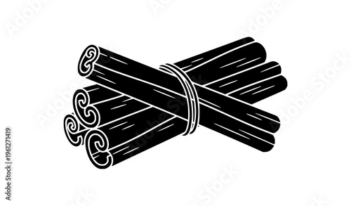 A vector graphic illustration of a bundle of cinnamon sticks