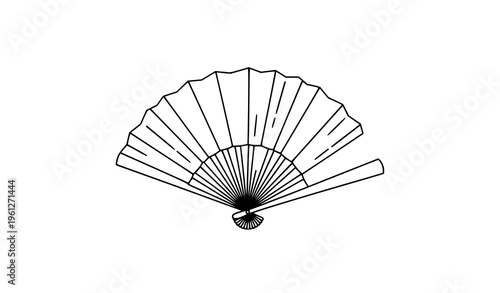A minimalist line art illustration of a handheld fan