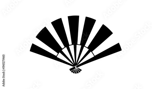 A minimalist black fan icon on a white background