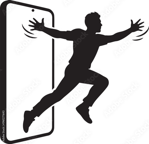 Man silhouette emerging from smartphone screen vector