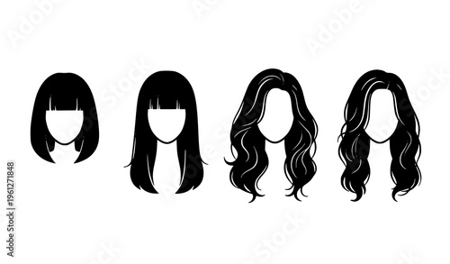 A set of four minimalist vector hairstyle icons for women
