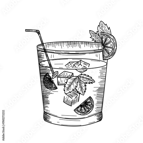 Hand-Drawn Vintage Mojito Cocktail Sketch
